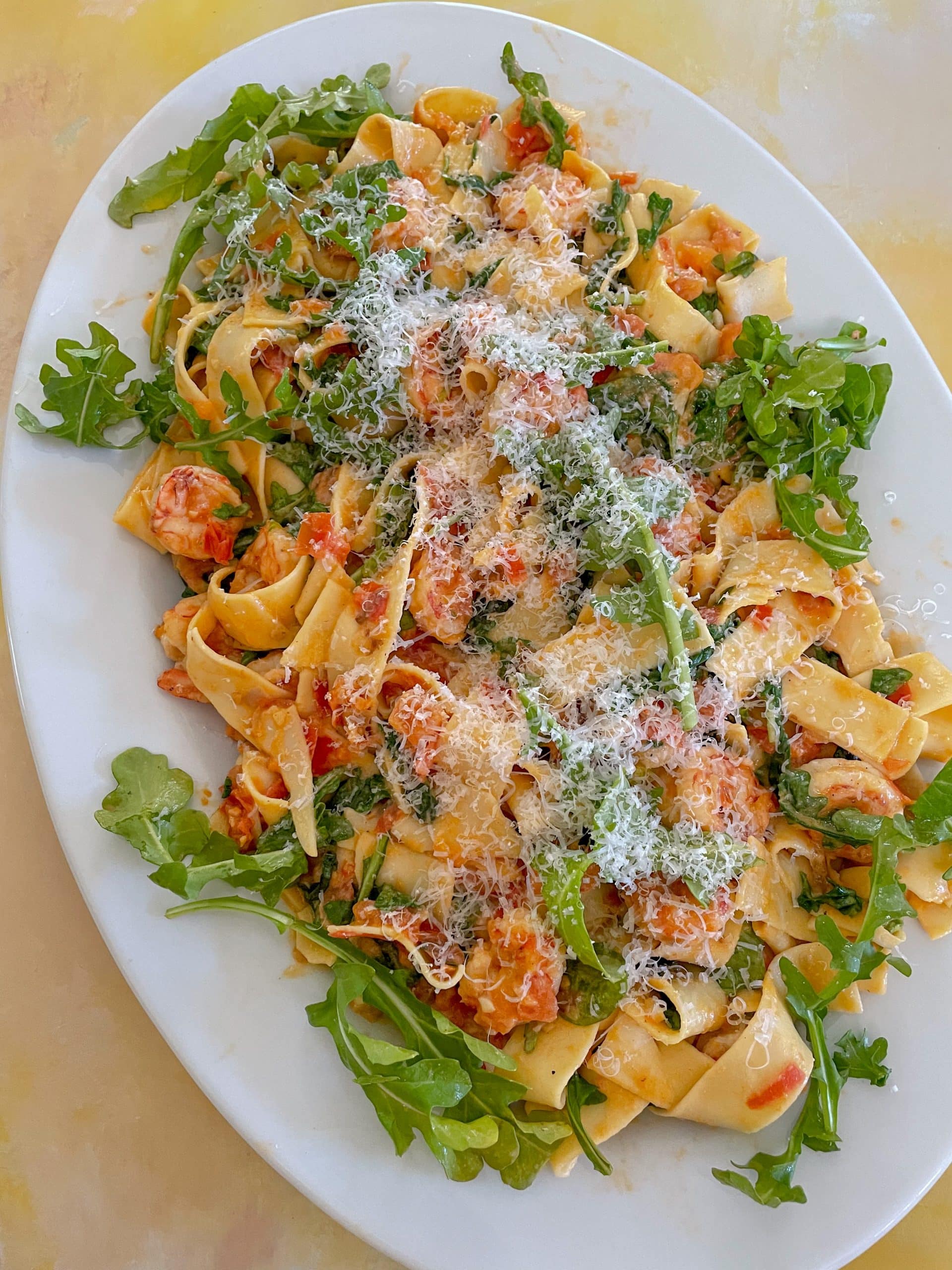 shrimp mascarpone pasta with arugula