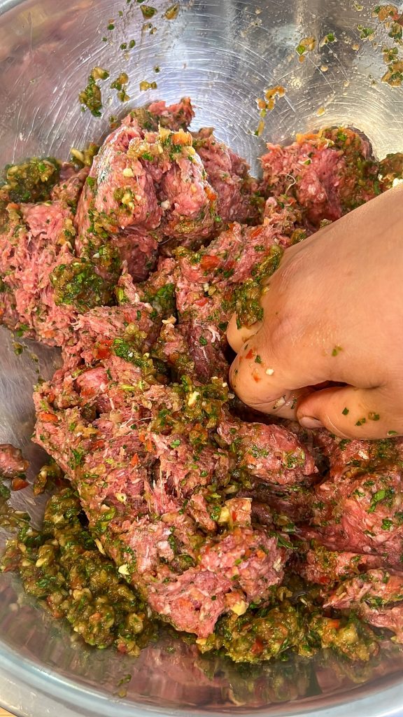 kafta kebab being mixed together