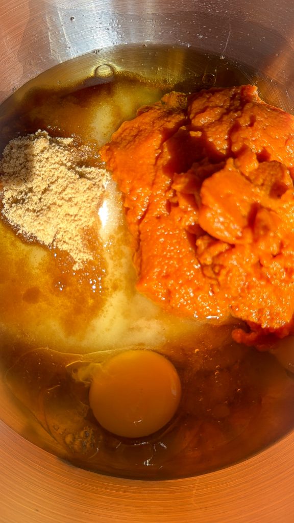 Wet ingredients for pumpkin bread