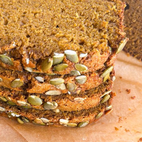 Stacked slices of pumpkin bread