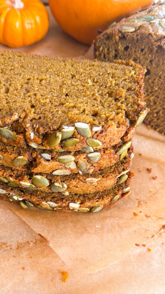 Stacked slices of pumpkin bread