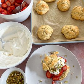 strawberry tahini shortcake square